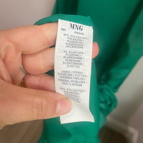 Mango Dark Green One-Shoulder Rose Ruffle Maxi Dress Size 8 - Picture 6 of 10